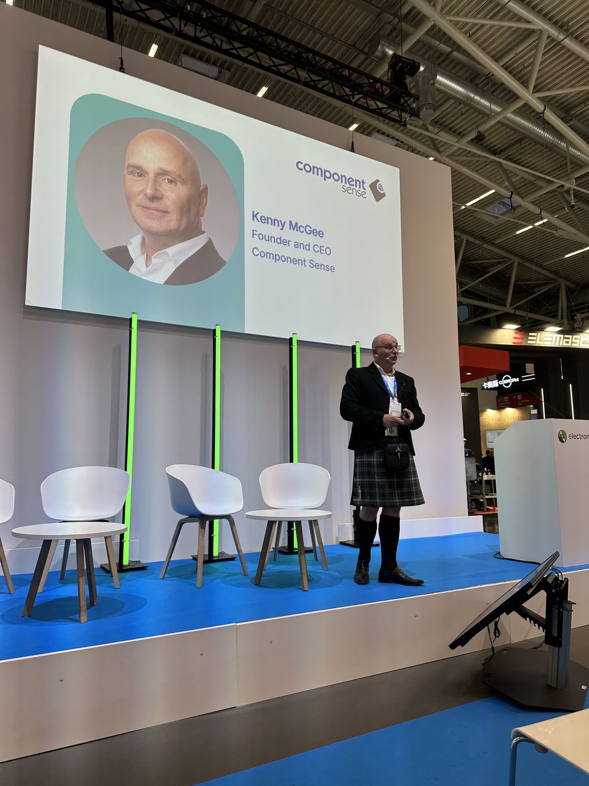Kenny McGee speaking on stage at electronica 2024